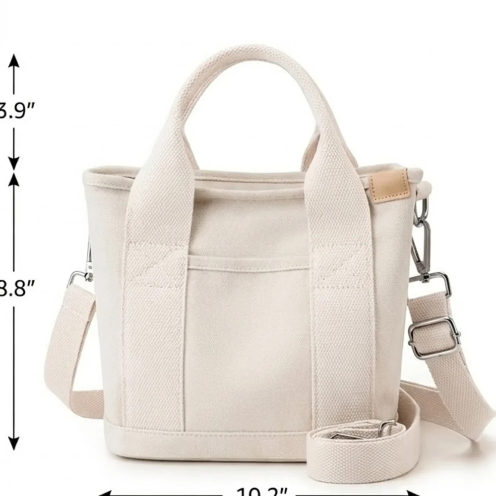 Canvas Shoulder Tote Bag in Cream - Picture 2 of 3